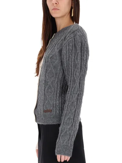 Moschino Cable Knit Color Block Long Sleeve Sweater In Black