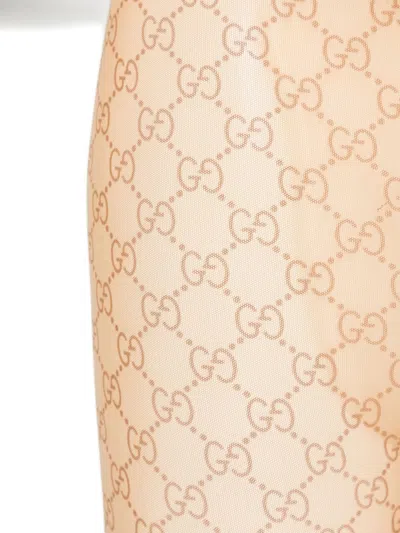 Gucci Sheer Monogram Patterned Hosiery With Elastic Waistband In Brown