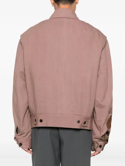 Dries Van Noten Abstract Print Collared Jacket Front Pockets In Pink