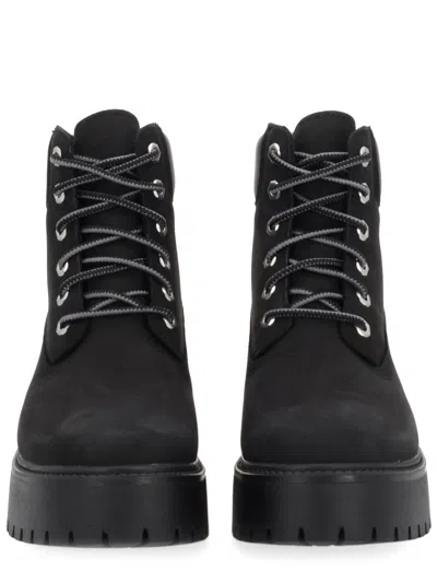 Timberland Stone Street Leather Platform Ankle Boots In Black