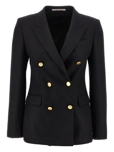 Tagliatore Double-breasted Wool Jacket With Peak Lapels In Black