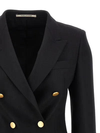 Tagliatore Double-breasted Wool Jacket With Peak Lapels In Black