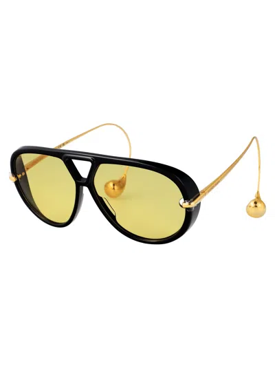 Bottega Veneta 'aviator' Black And Yellow Sunglasses With Metal Temples With Drop Detail In Recycled In Yellow