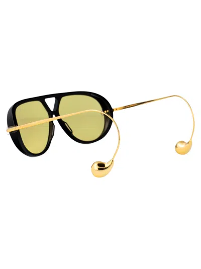 Bottega Veneta 'aviator' Black And Yellow Sunglasses With Metal Temples With Drop Detail In Recycled In Yellow
