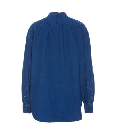 Valentino V-neck Ruffled Long Sleeves Top In Blue