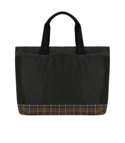 Barbour Field Waxed Sage Green Tote Bag In Neutral