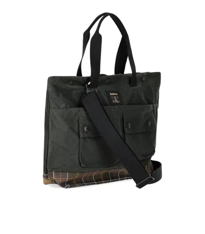 Barbour Field Waxed Sage Green Tote Bag In Neutral