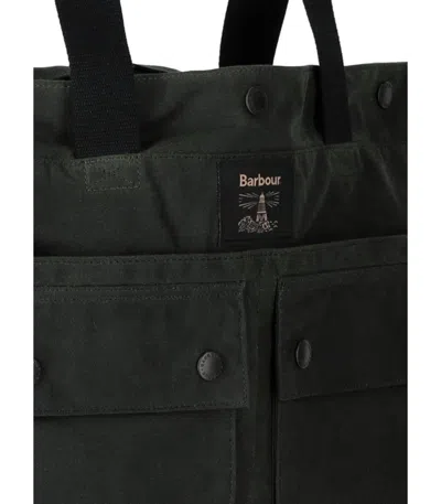 Barbour Field Waxed Sage Green Tote Bag In Neutral