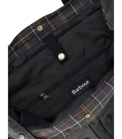 Barbour Field Waxed Sage Green Tote Bag In Neutral