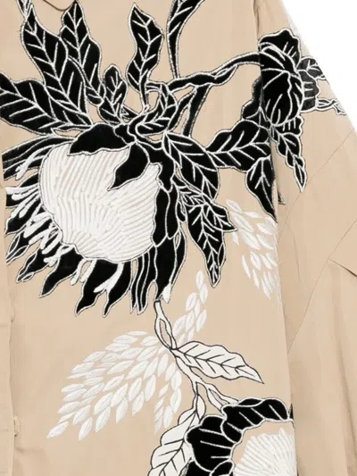 Biyan Floral-embroidered Coat In Neutral