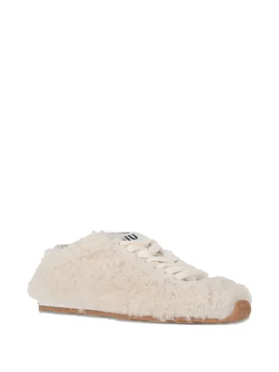 Miu Miu Lace-up Shoes With Faux Fur Texture In Neutral