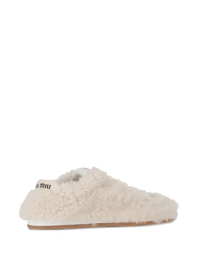 Miu Miu Lace-up Shoes With Faux Fur Texture In Neutral