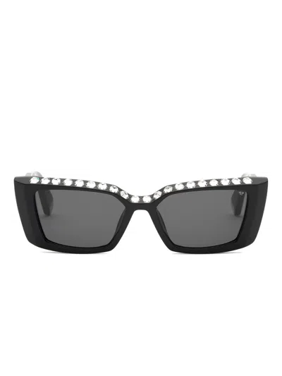 Philipp Plein Eyewear Eckige Sonnenbrille Mit Kristallen In Black