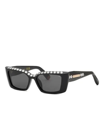 Philipp Plein Eyewear Eckige Sonnenbrille Mit Kristallen In Black