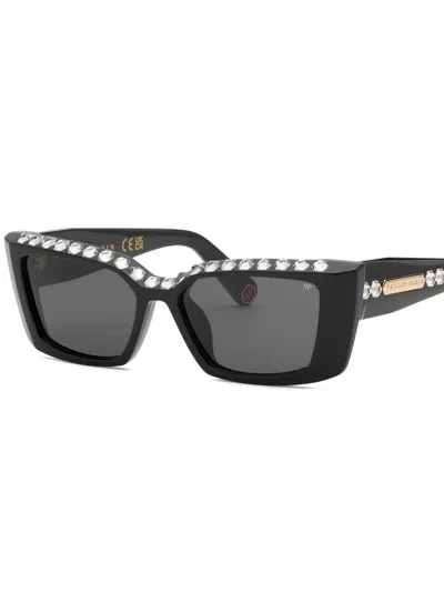 Philipp Plein Eyewear Eckige Sonnenbrille Mit Kristallen In Black