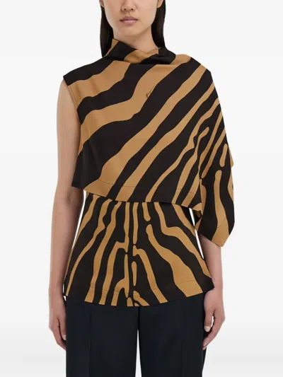Ferragamo Animal-print Asymmetric Top In Brown