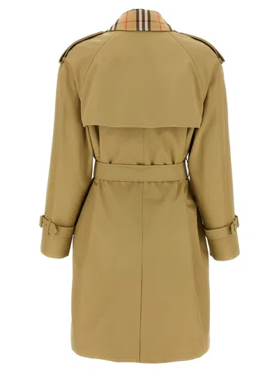 Burberry Castleford Check Collar Water Resistant Gabardine Trench Coat In Green