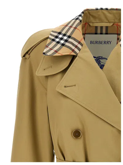 Burberry Castleford Check Collar Water Resistant Gabardine Trench Coat In Green