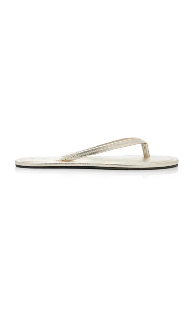 St Agni Metallic Leather Thong Sandals In White