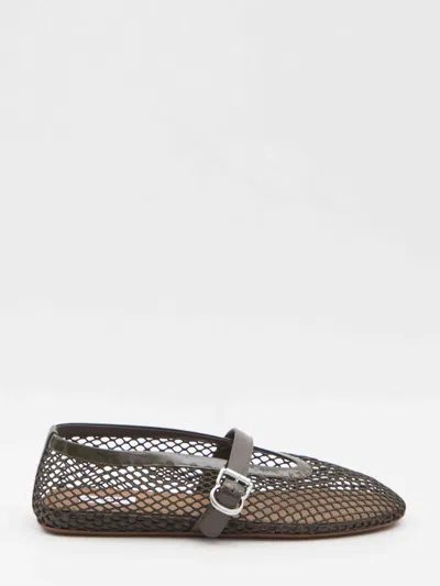 Alaïa Ballet Flats Mesh Ballerinas With Patent Leather Profiles In Gray