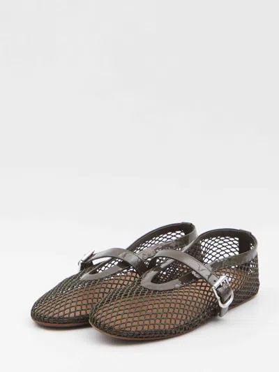 Alaïa Ballet Flats Mesh Ballerinas With Patent Leather Profiles In Gray