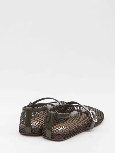 Alaïa Ballet Flats Mesh Ballerinas With Patent Leather Profiles In Gray