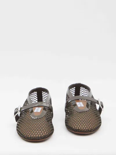 Alaïa Ballet Flats Mesh Ballerinas With Patent Leather Profiles In Gray