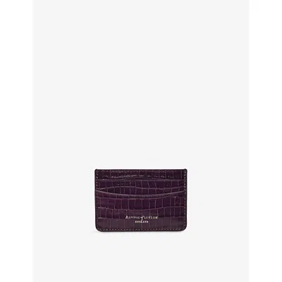 Aspinal Of London Leather Croc-embossed Slim Card Holder In Purple