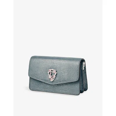 Aspinal Of London Womens Eliza Lizard-embossed Leather Clutch Bag Cassis In Blue