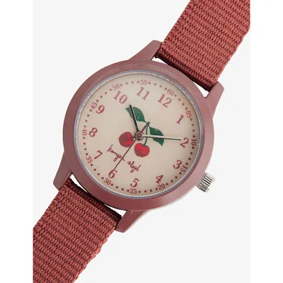 Konges Slojd Ids' Cherry Metal And Nylon Watch In Red