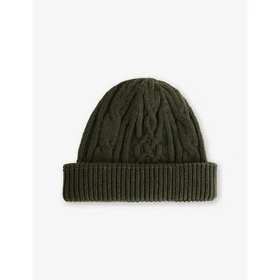 John Smedley Mens Emery Cashmere Knit Beanie Hat Wood Green In Green