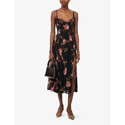 Reformation Womens Katara Floral-print Woven Midi Dress Ballad In Black