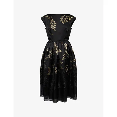 Erdem Floral Brocade Cap-sleeve Midi Dress In Animal Print