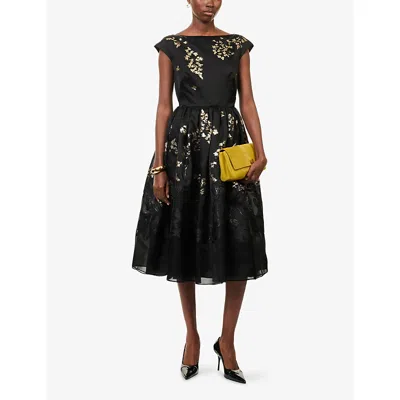 Erdem Floral Brocade Cap-sleeve Midi Dress In Animal Print