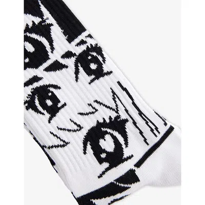 Happy Socks Mens Anime Stripes Crew-length Cotton-blend Socks White In Multi