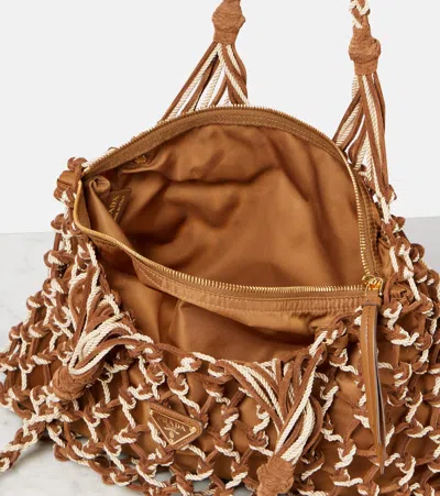 Prada Woven Suede-trimmed Tote Bag In Brown
