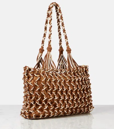 Prada Woven Suede-trimmed Tote Bag In Brown