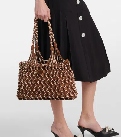 Prada Woven Suede-trimmed Tote Bag In Brown