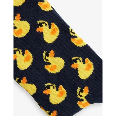 Happy Socks Mens Ducks Cotton-blend Crew Socks Navy In Blue