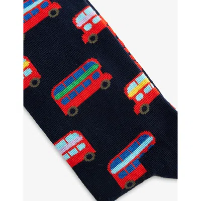 Happy Socks Mens London Bus Crew-length Cotton-blend Socks Navy In Blue