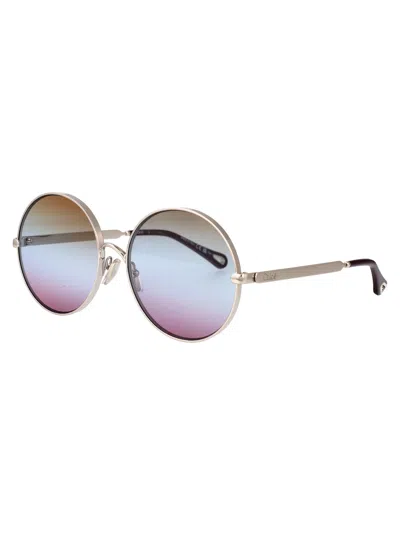Chloé Silver-silver-light Blue Metal Sunglasses In Blue