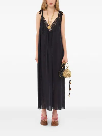 Chloé Lace-trimmed Organic Silk Charmeuse Maxi Dress In Black