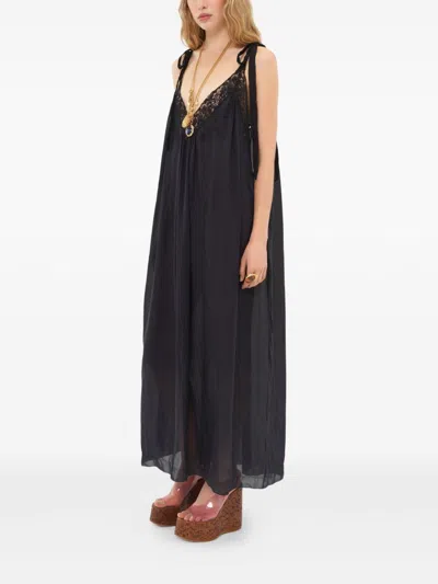 Chloé Lace-trimmed Organic Silk Charmeuse Maxi Dress In Black