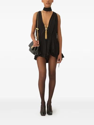 Chloé Jumpsuit With Choker Neck And Ruffle Hem In Black