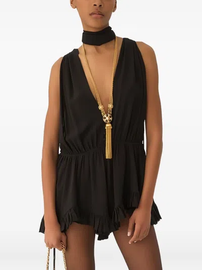 Chloé Jumpsuit With Choker Neck And Ruffle Hem In Black