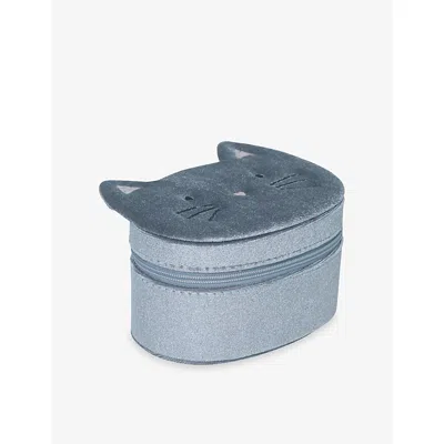 Mimi & Lula Kitty Cat Velvet Jewellery Box Grey In Gray
