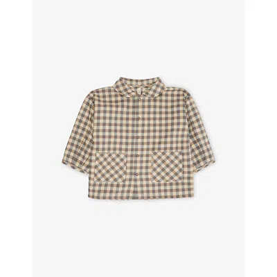 Organic Zoo Shoreline Gingham Cotton Shirt 6 Months-5 Years Blue/brown In Animal Print