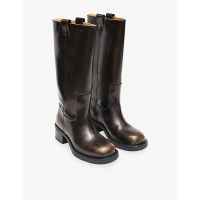 Alohas Woman Boot Chocolate Brown Size 10 Leather In Multi