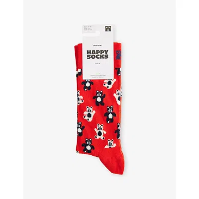 Happy Socks Mens Flowers Cotton-blend Crew Socks Red In Red