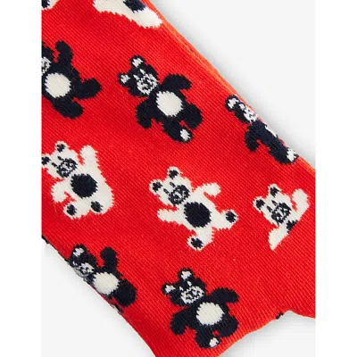 Happy Socks Mens Flowers Cotton-blend Crew Socks Red In Red